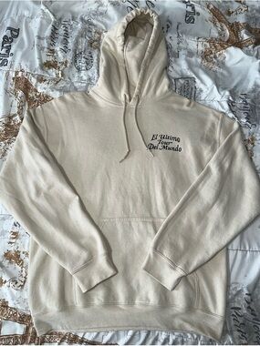Bad Bunny El Ultimo Tour Del Mundo Hoodie Medium Cream Skull Back Pullover Used